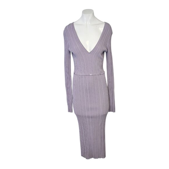 Revolve LPA Delaire Button Off Midi Dress, Dusty Purple, Stretch, Ribbed, Size L - Picture 1 of 10